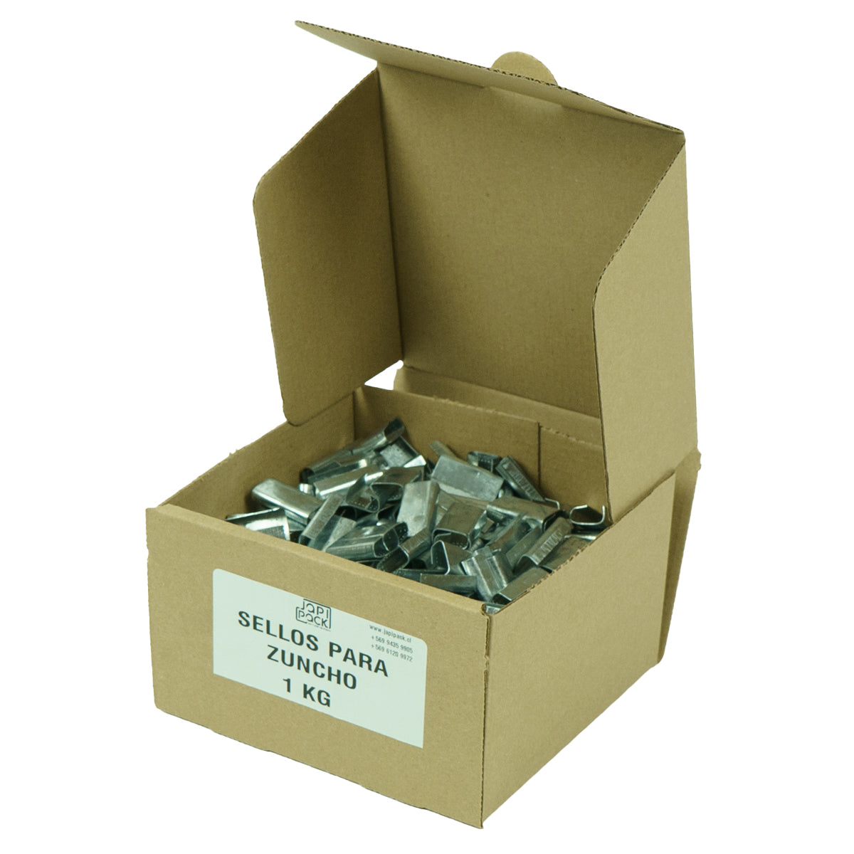 Caja de 1 kg de sellos lisos para zuncho 1/2, unas 250 unidades