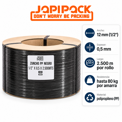 Zuncho Pp Negro 1/2 X 0.5 Mm X 2.500 Mts
