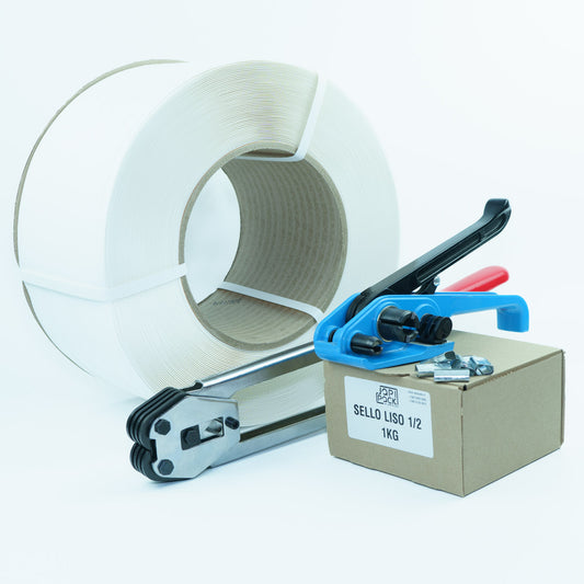 Kit Enzunchador Zuncho Pp Blanco 1/2"  pulgada para embalaje resistente