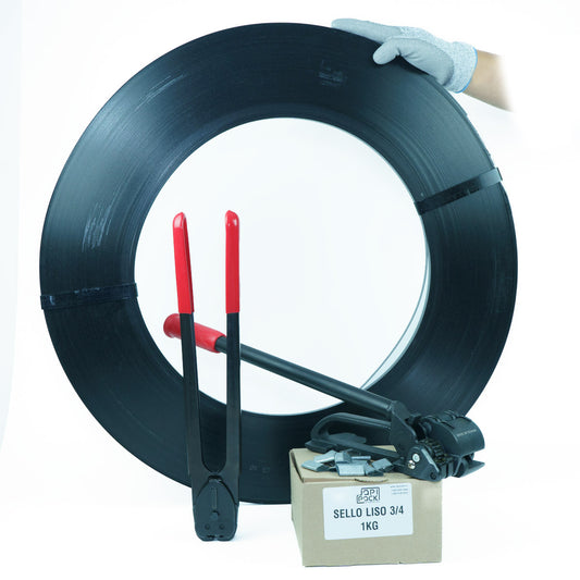 Kit enzunchador con zuncho metálico 3/4 pulgadas recto para embalaje