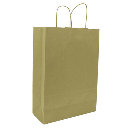 Bolsa de papel Kraft grande, pack de 25 unidades para embalaje ecológico Alto: 45 cm, Ancho: 34 cm , Fuelle: 13 cm, Capacidad: 20 litros aprox.