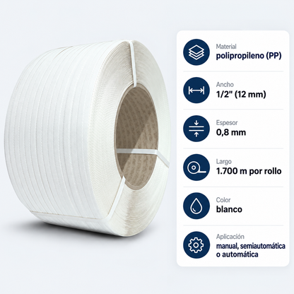Zuncho Pp Blanco 1/2 X 0.8 Mm X 1.700 Mts