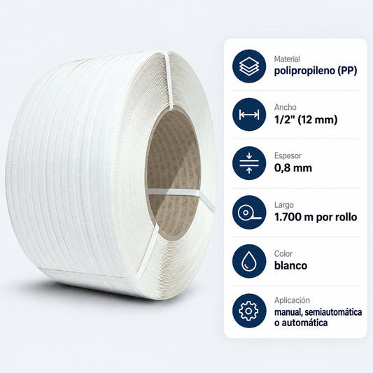 Zuncho Pp Blanco 1/2 X 0.8 Mm X 1.700 Mts