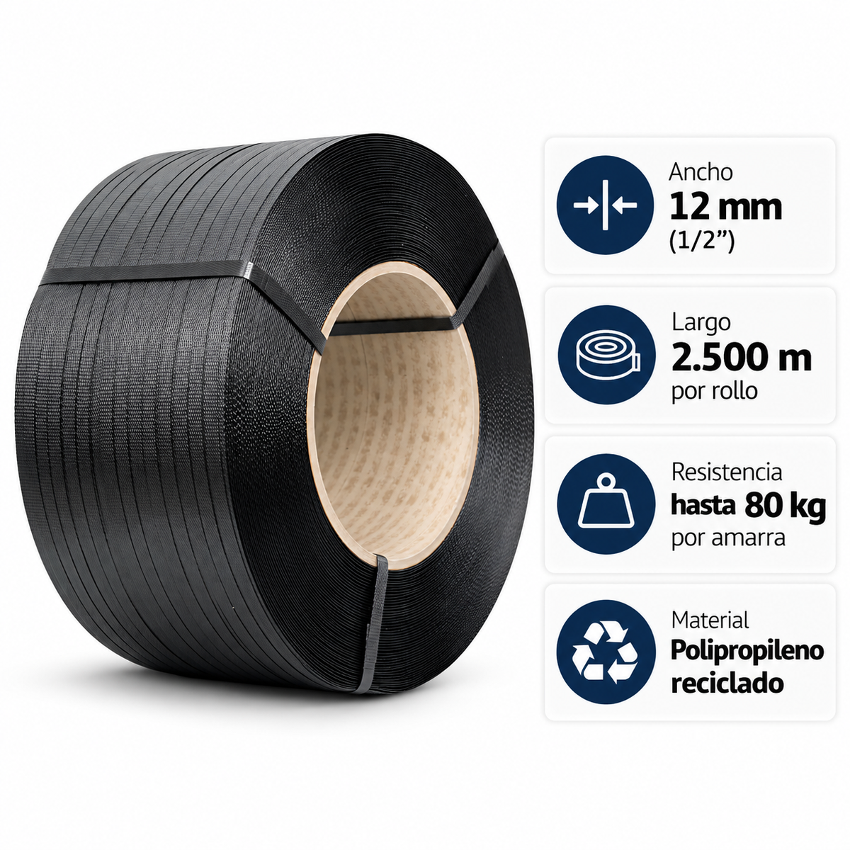 Zuncho Pp Negro 1/2 X 0.5 Mm X 2.500 Mts