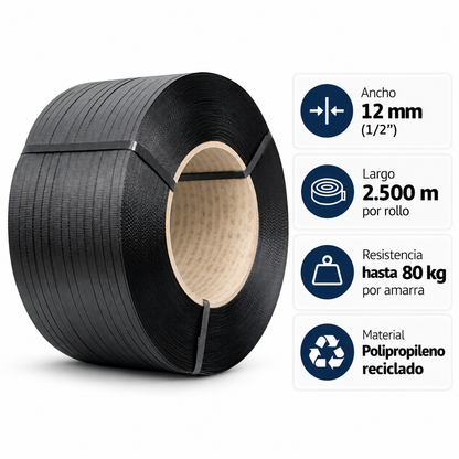 Zuncho Pp Negro 1/2 X 0.5 Mm X 2.500 Mts
