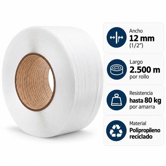 Zuncho Pp Blanco 1/2 X 0.5 Mm X 2.500 Mts