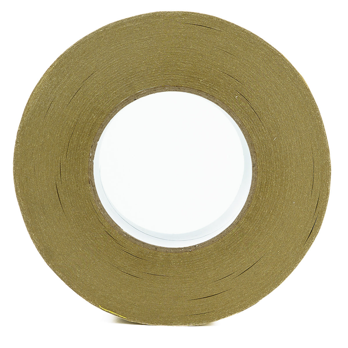 Vista frontal del rollo de cinta de papel kraft con núcleo de cartón blanco