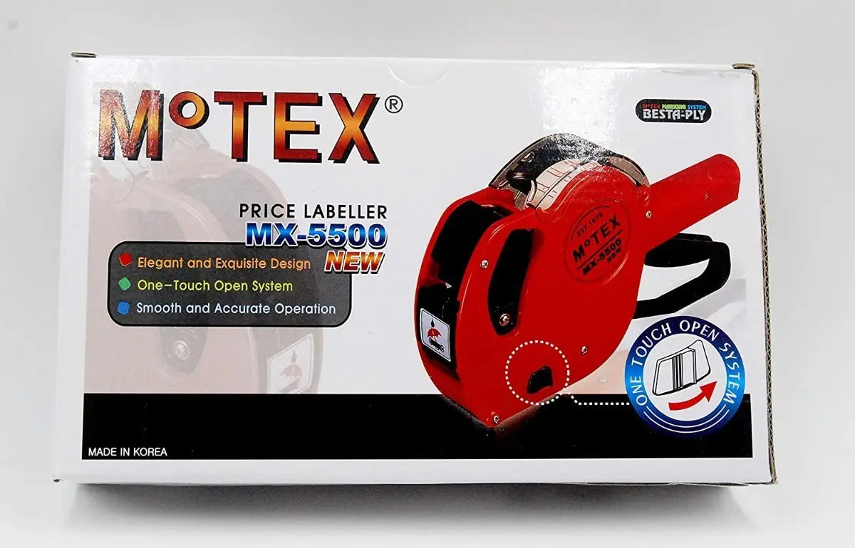 Caja original de la etiquetadora Motex MX-5500 New, fabricada en Corea
