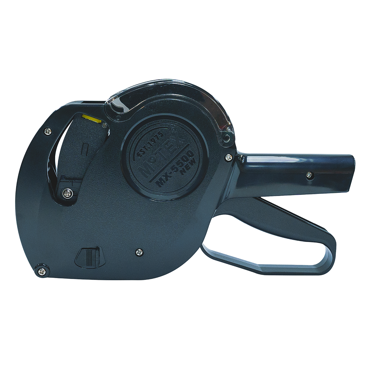 Etiquetadora Motex MX-5500 de perfil, con la cubierta cerrada