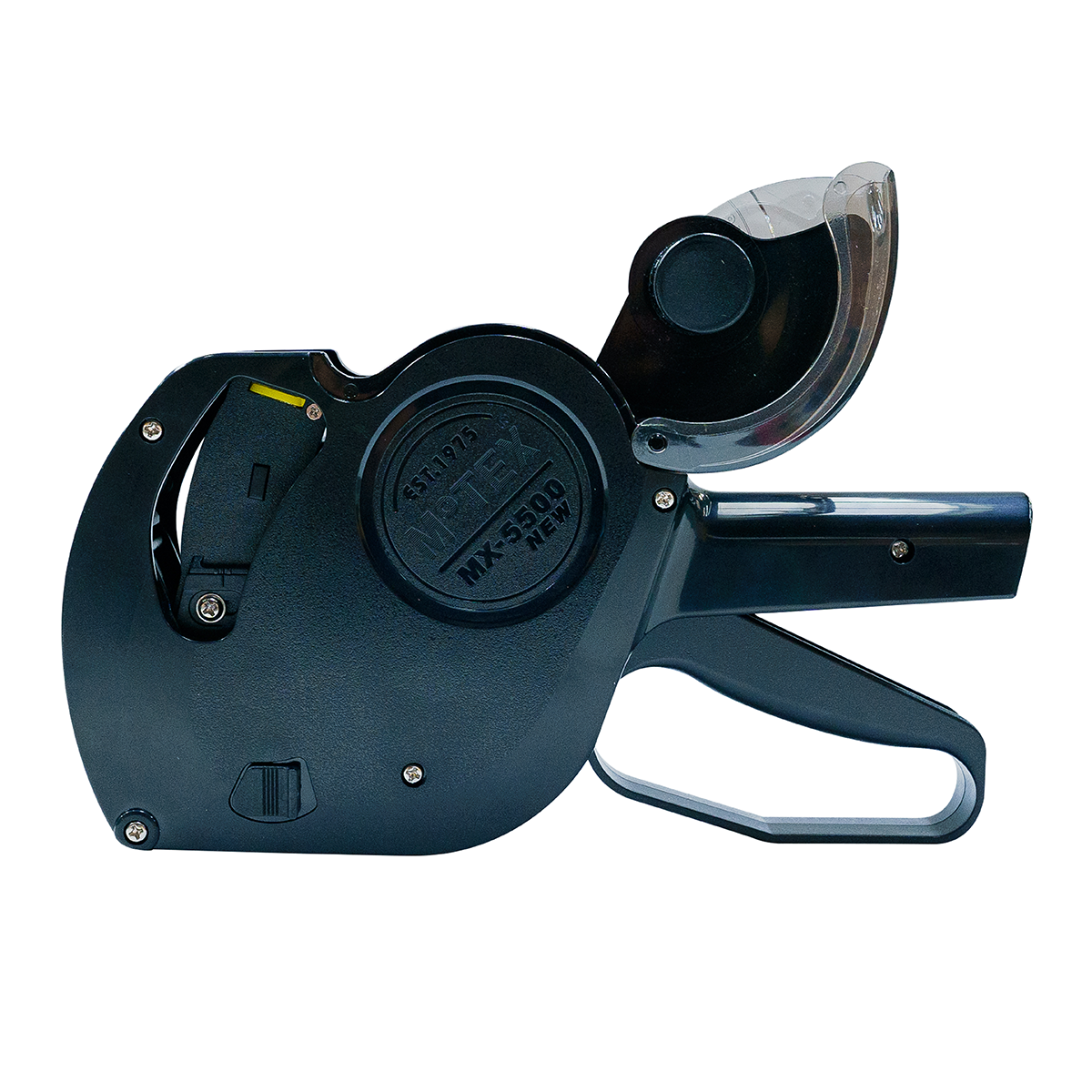 Fechadora Motex 5500 vista de perfil con placa de marca Price Labeller