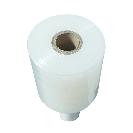 Rollo de film stretch transparente de 10 cm con mango de cartón