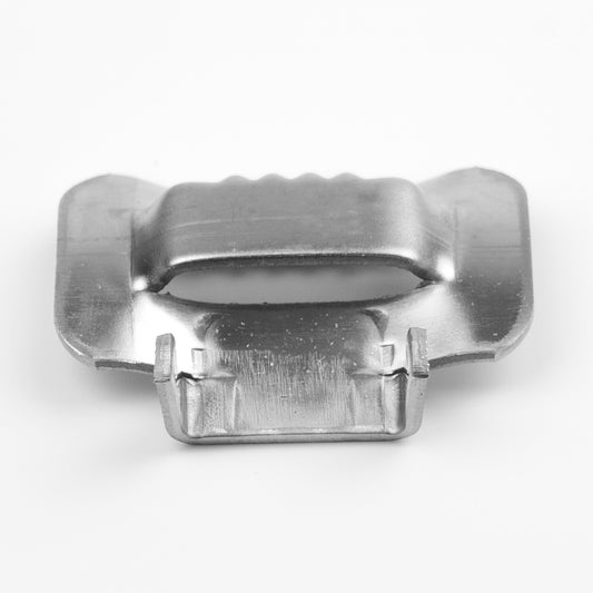 Hebilla de acero inoxidable AISI 304 de 1/2 pulgada, vista frontal con el hueco para pasar el fleje