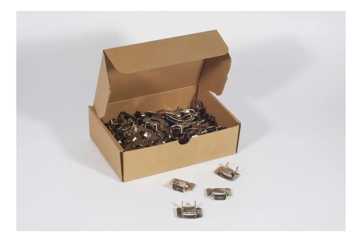 Caja con 100 hebillas de acero inoxidable AISI 304 de 1/2 pulgada a granel