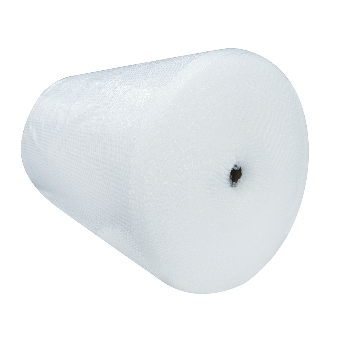 Rollo grande de plástico burbuja transparente de 1 m de ancho, visto en ángulo