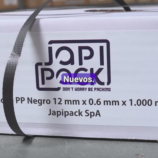 Video de la caja dispensadora del zuncho PP negro de 1.000 m: orificio de salida y rollo protegido