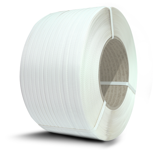 Rollo de zuncho plástico PP blanco de 1/2" x 0,8 mm x 1.700 m