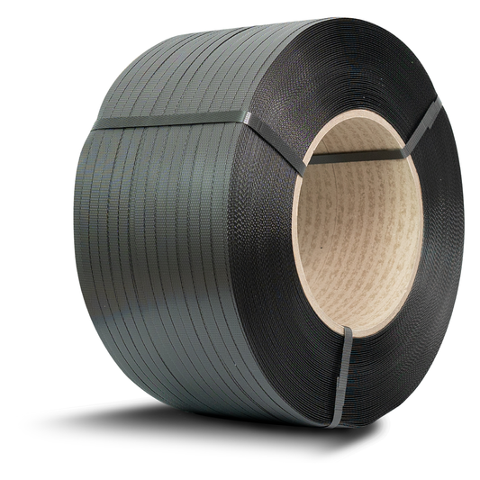 Rollo de zuncho plástico PP negro de 1/2" x 0,5 mm y 2.500 metros