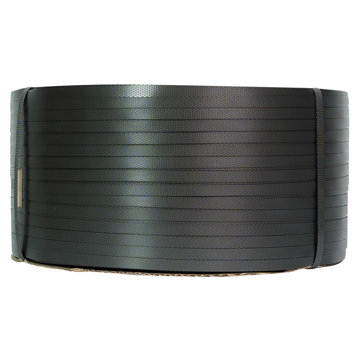 Características del zuncho plástico negro 1/2": 2.500 m x 12 mm, 0,5 mm de espesor y 80 kg de tensión